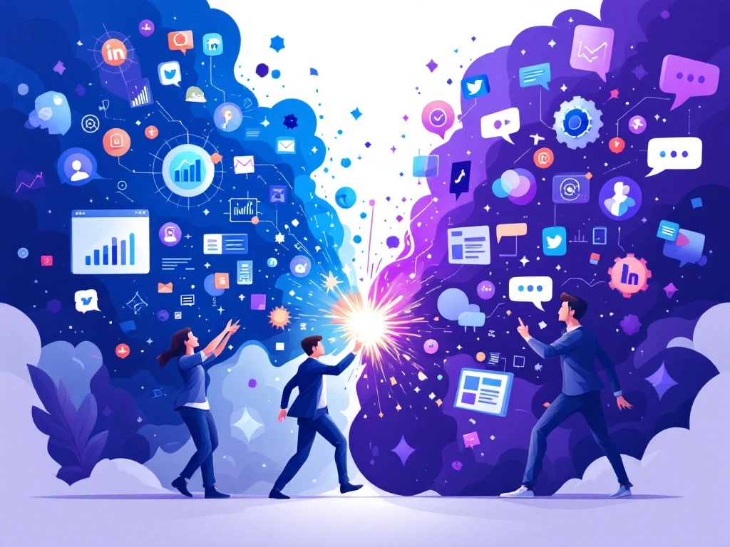 Illustration of digital marketing integration with telemarketing, featuring email marketing, b2b data, and other marketing tools. Highlights The Lead Gen Specialists' strategy in blending digital techniques with traditional telemarketing for effective lead generation